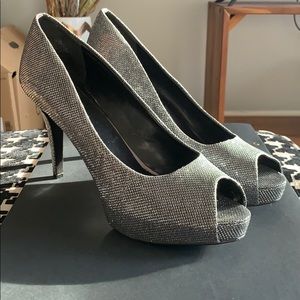 Silver Metallic Sparkly Heels 3 1/2 to 4 inches